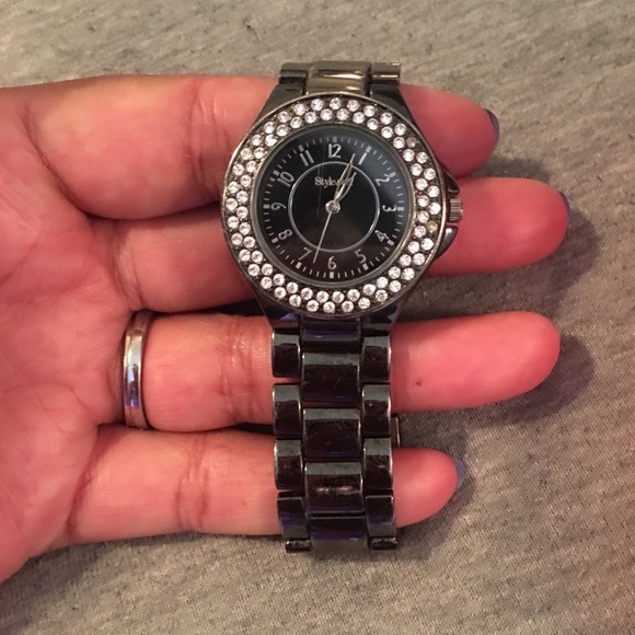 Style & Co• Gunmetal Black Watch w/ Swarovski Crystals - Picture 7 of 16